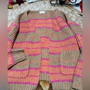 Pink Lily Vibrant Pink and Tan Cardigan